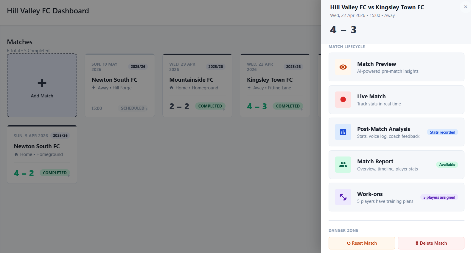Match Control lifecycle panel