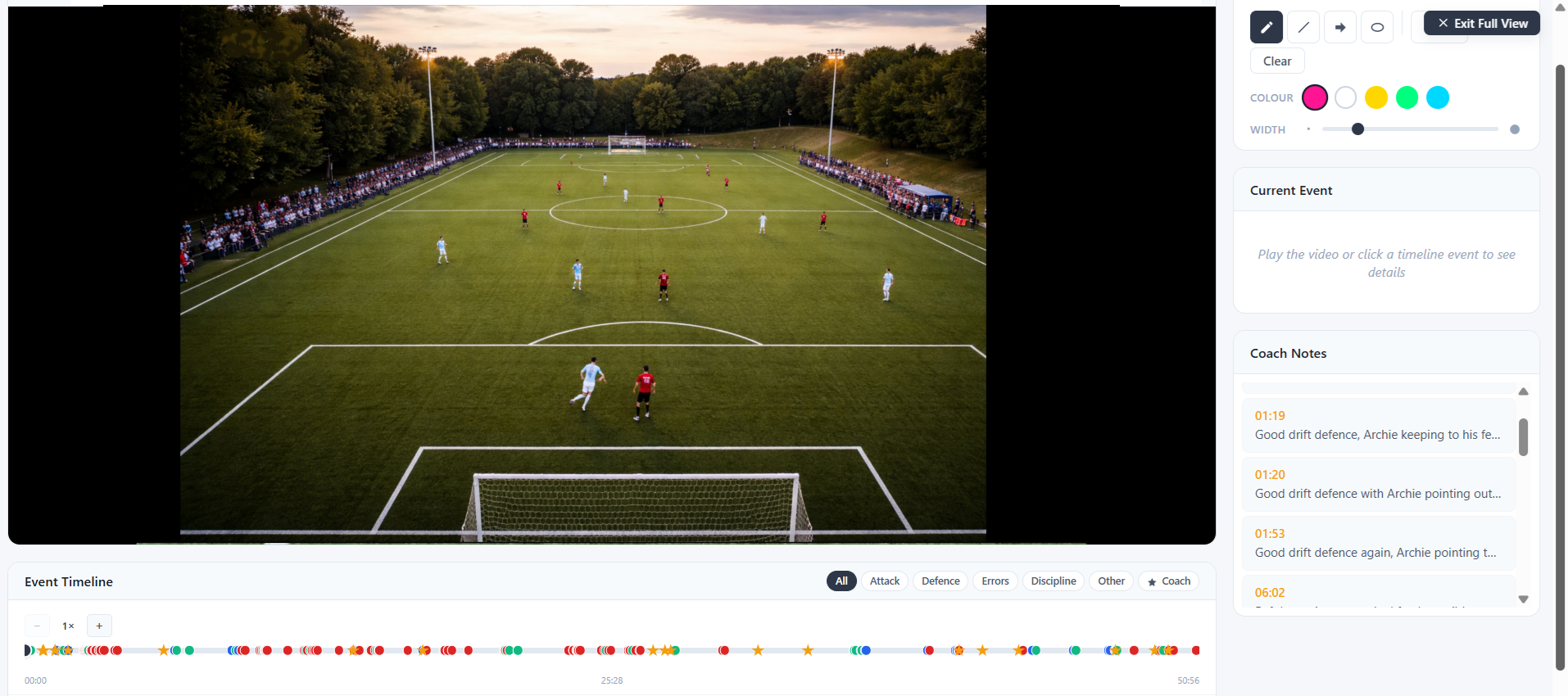 Video Room — stats timestamped to match footage